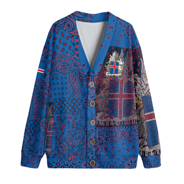 Iceland Fleece Cardigan Paisley Flag And Skull Style 1