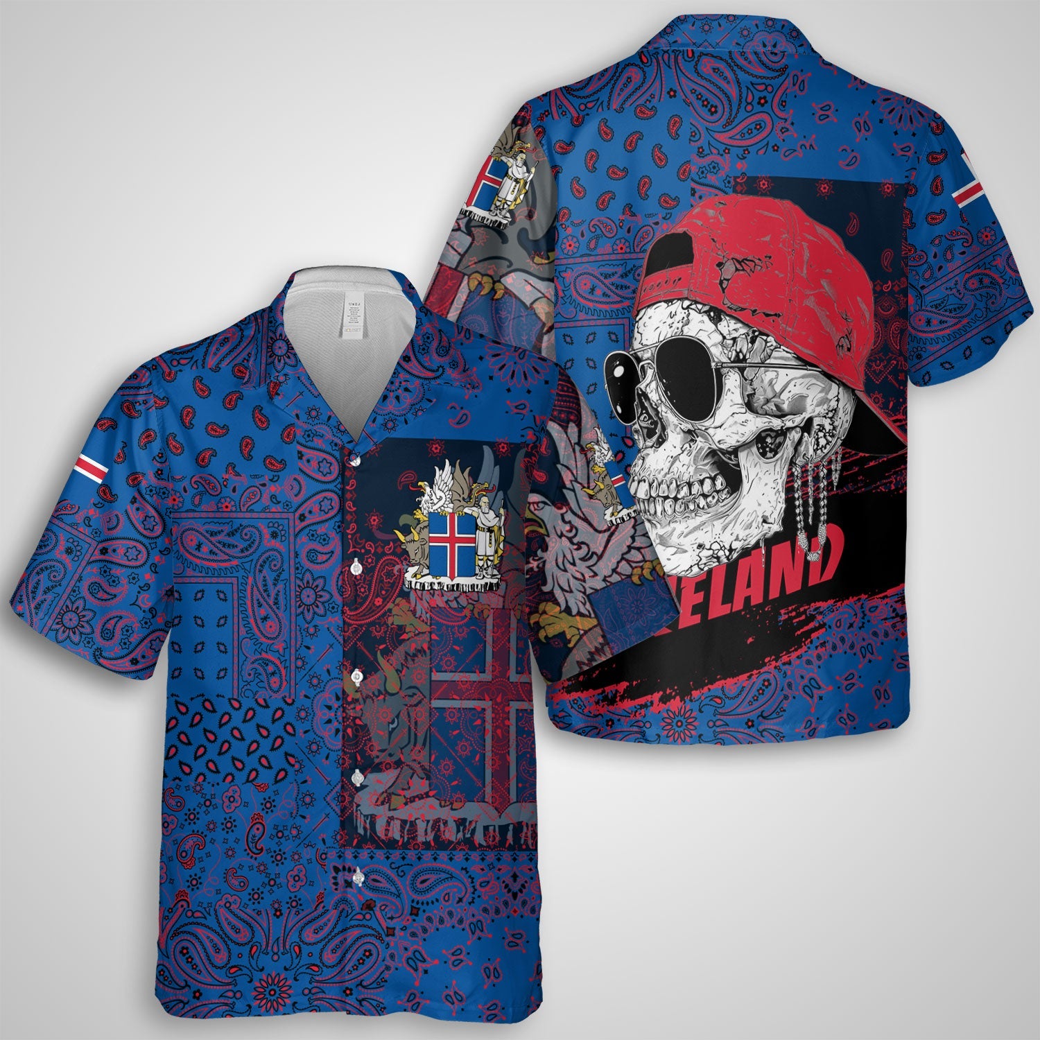 Iceland Hawaiian Shirt Paisley Flag And Skull Style 1