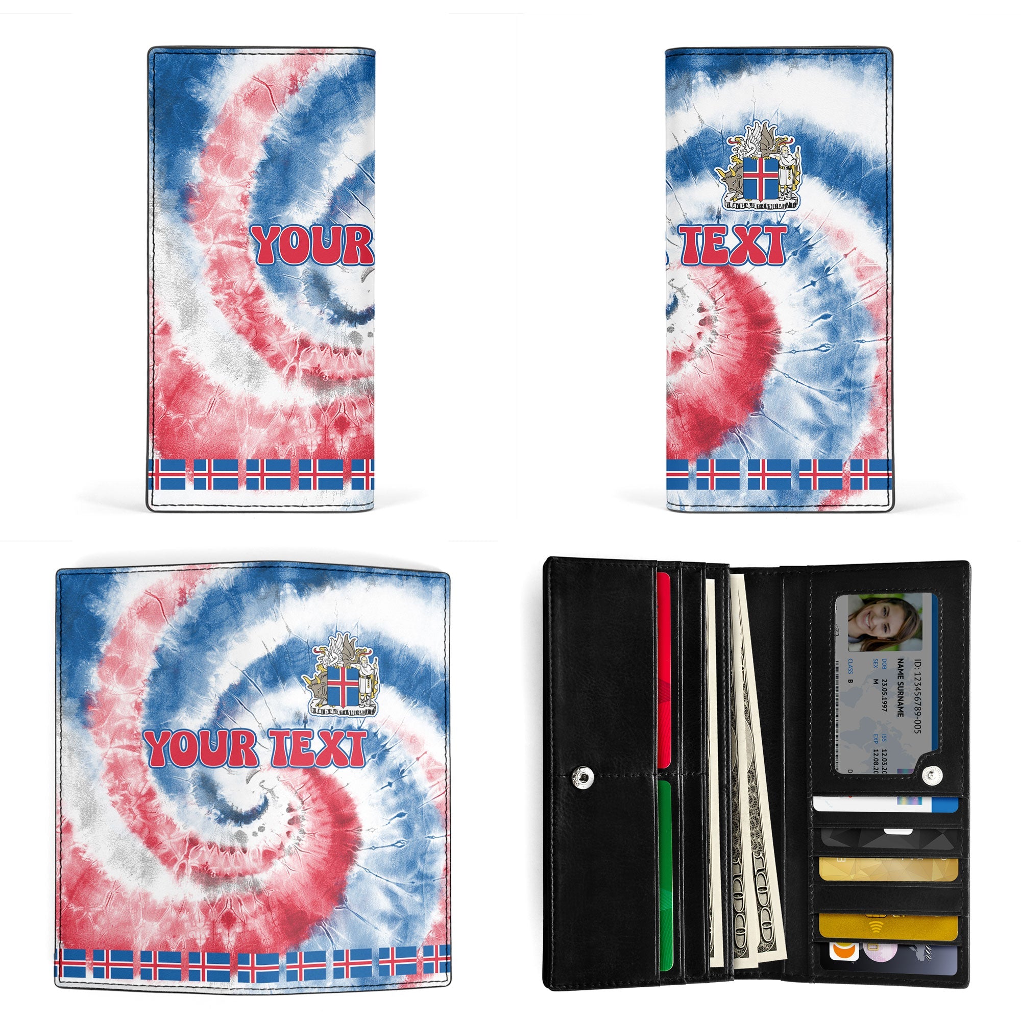 Iceland Leather Wallet Custom Tie Dye Style 3