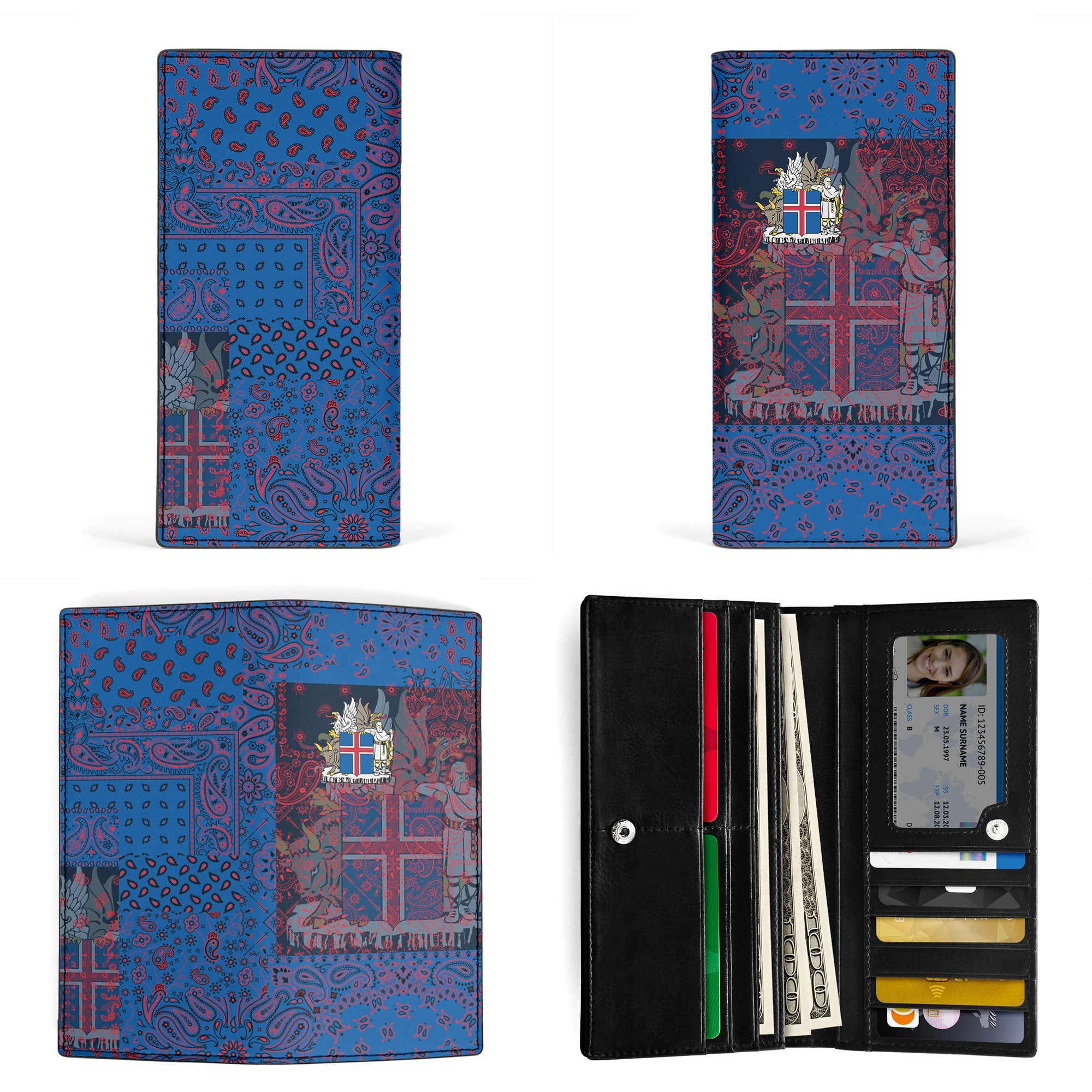 Iceland Leather Wallet Paisley Flag And Skull Style 3