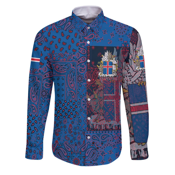 Iceland Long Sleeve Button Shirt Paisley Flag And Skull Style 1