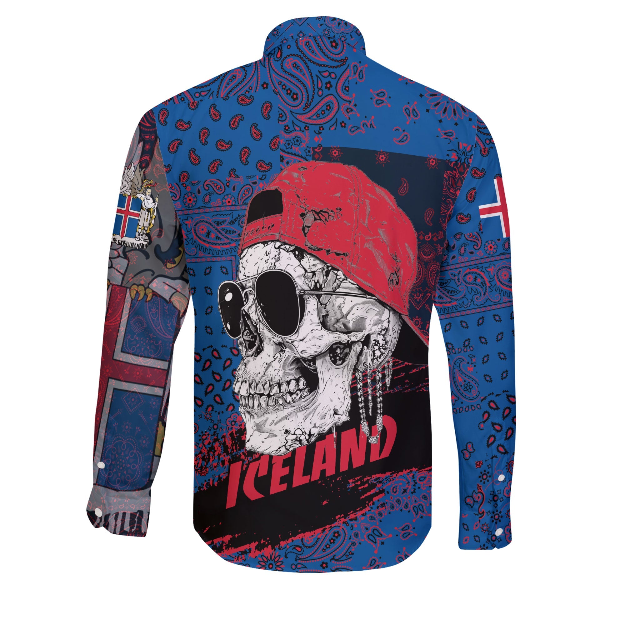 Iceland Long Sleeve Button Shirt Paisley Flag And Skull Style 2