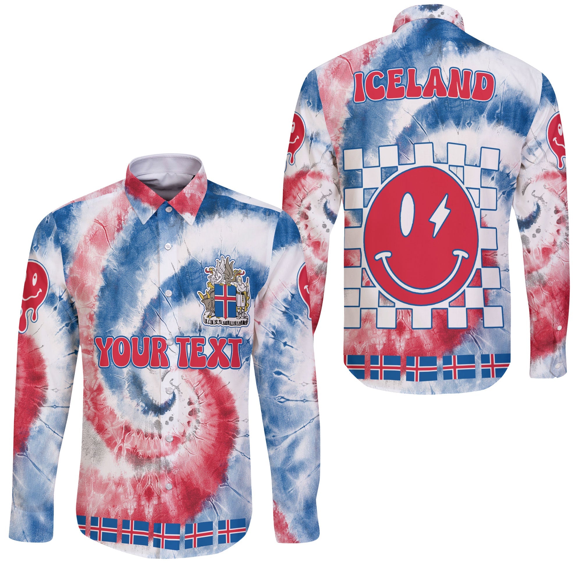 Iceland Long Sleeve Button Shirt Custom Tie Dye Style 3