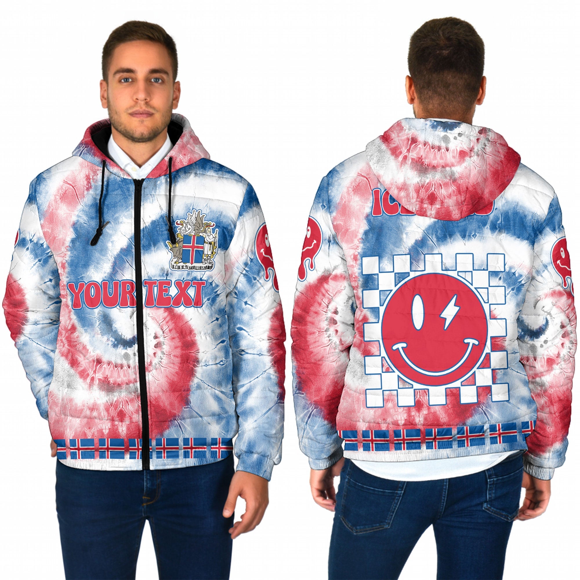 Iceland Men Hooded Padded Jacket Custom Tie Dye Style 1