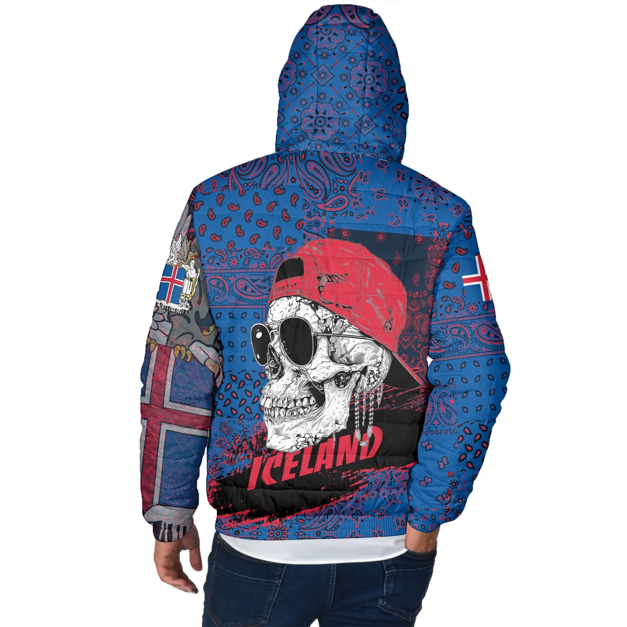 Iceland Men Hooded Padded Jacket Paisley Flag And Skull Style 3