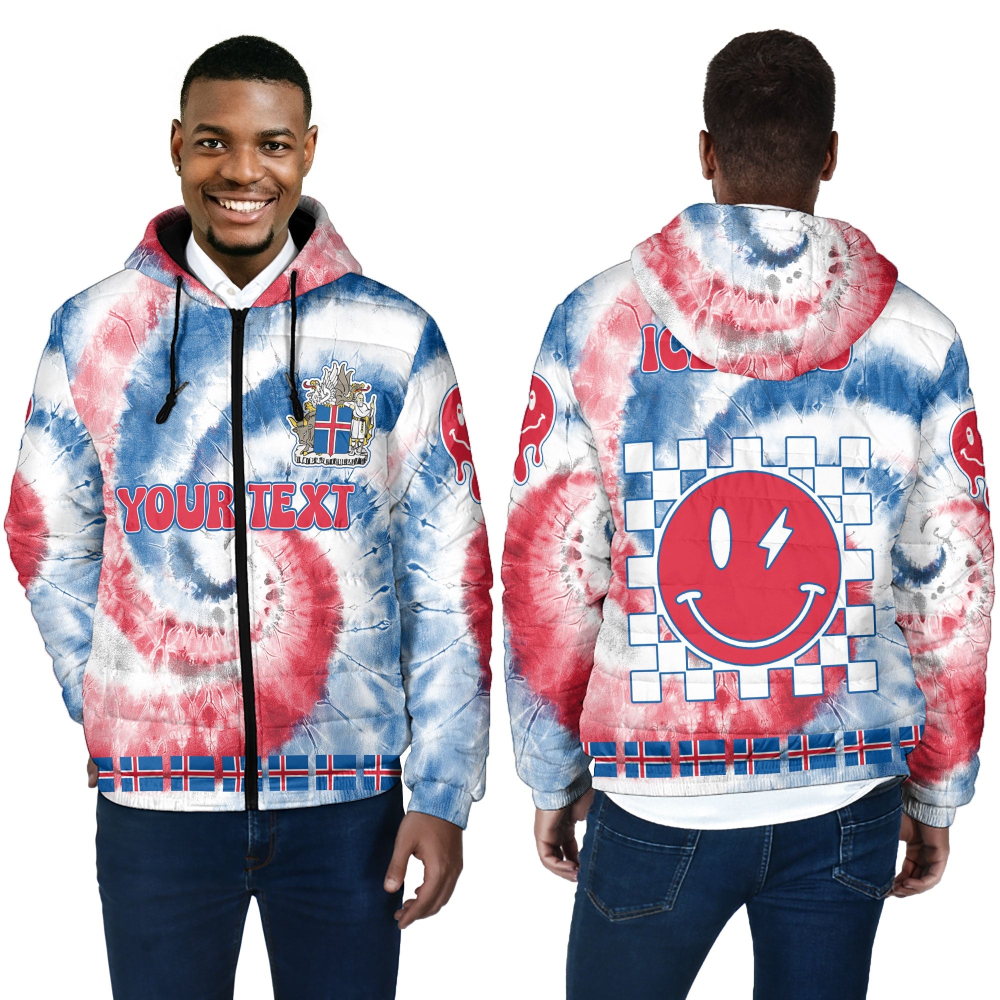 Iceland Men Hooded Padded Jacket Custom Tie Dye Style 4