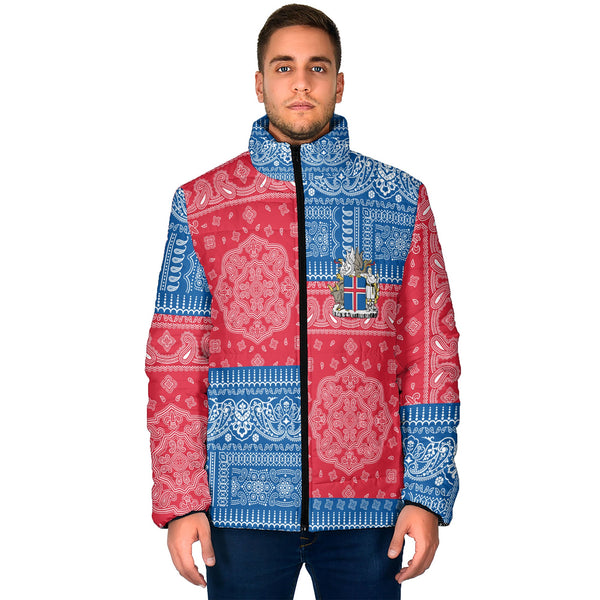 Iceland Men Padded Jacket Flag And Paisley Basic Style 1