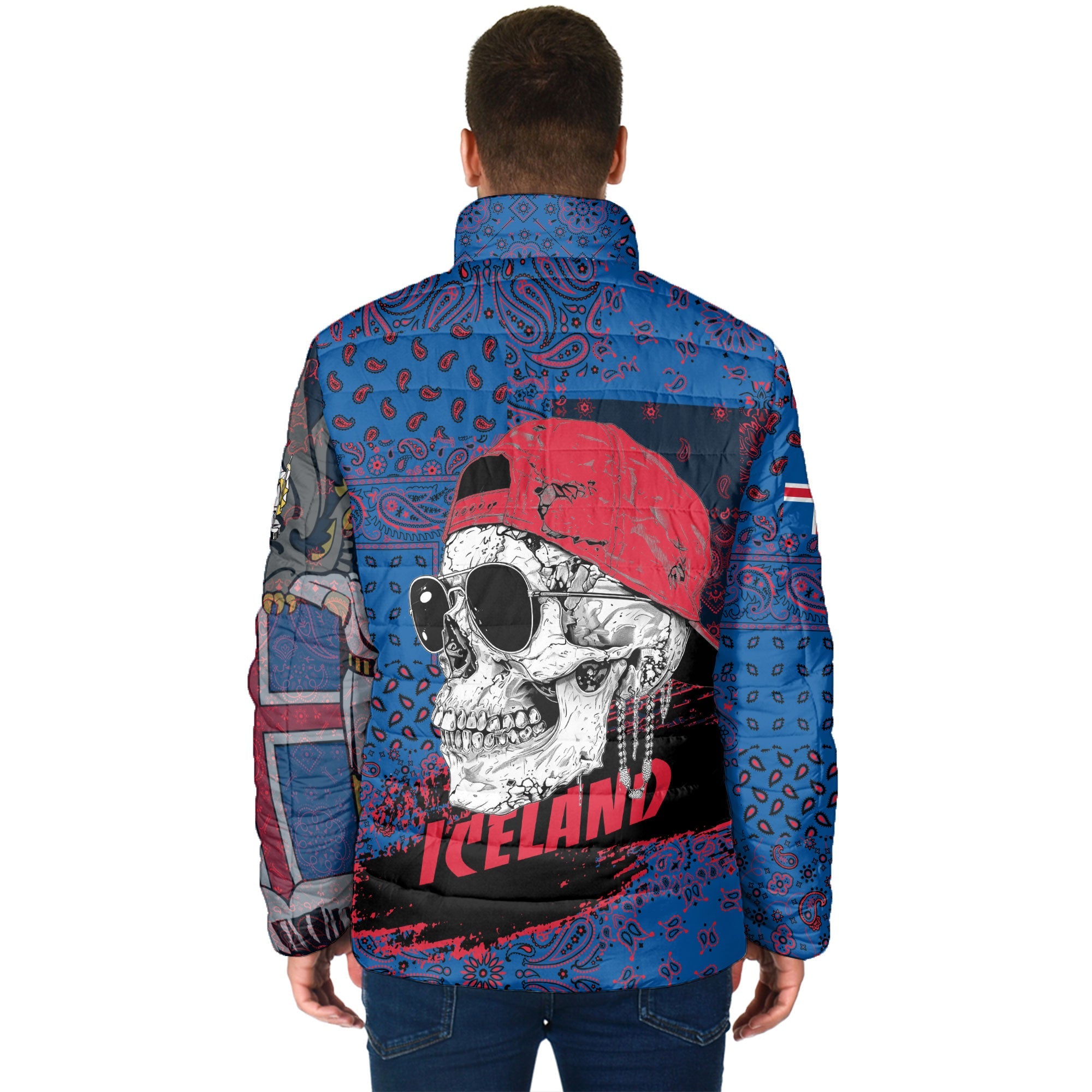 Iceland Men Padded Jacket Paisley Flag And Skull Style 2