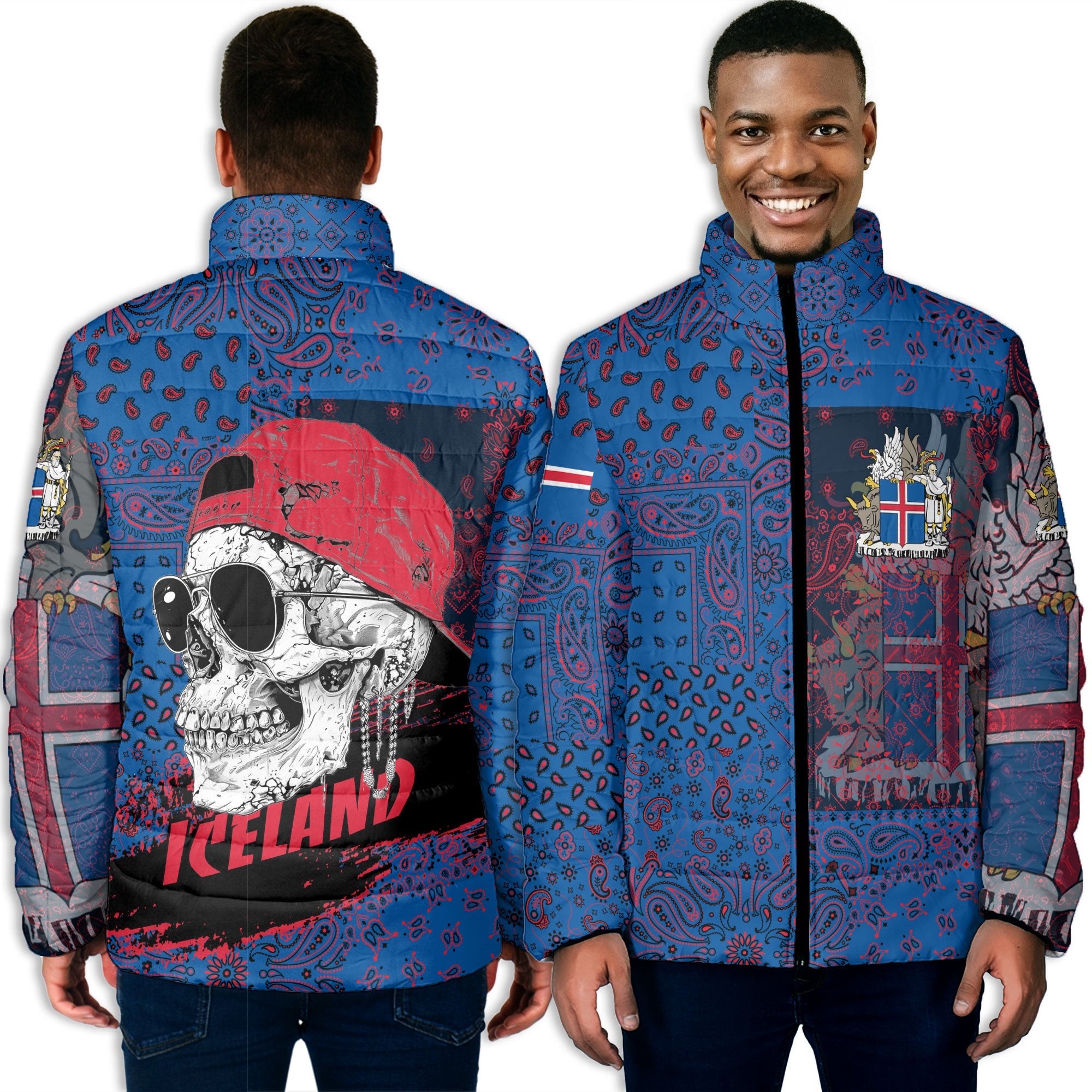 Iceland Men Padded Jacket Paisley Flag And Skull Style 3