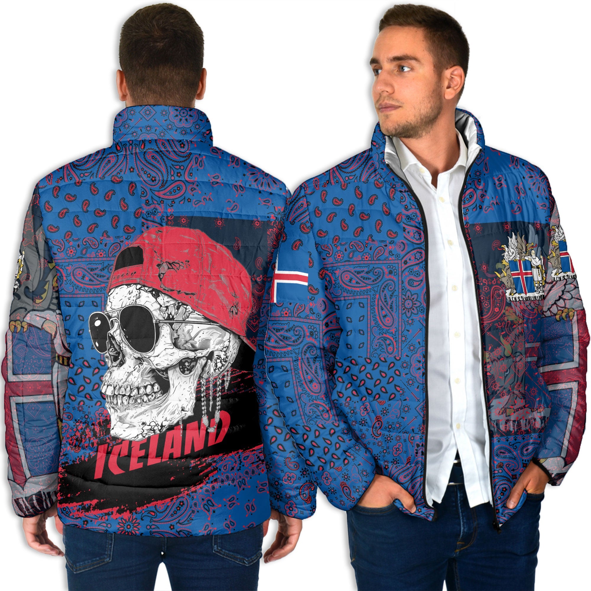 Iceland Men Padded Jacket Paisley Flag And Skull Style 4