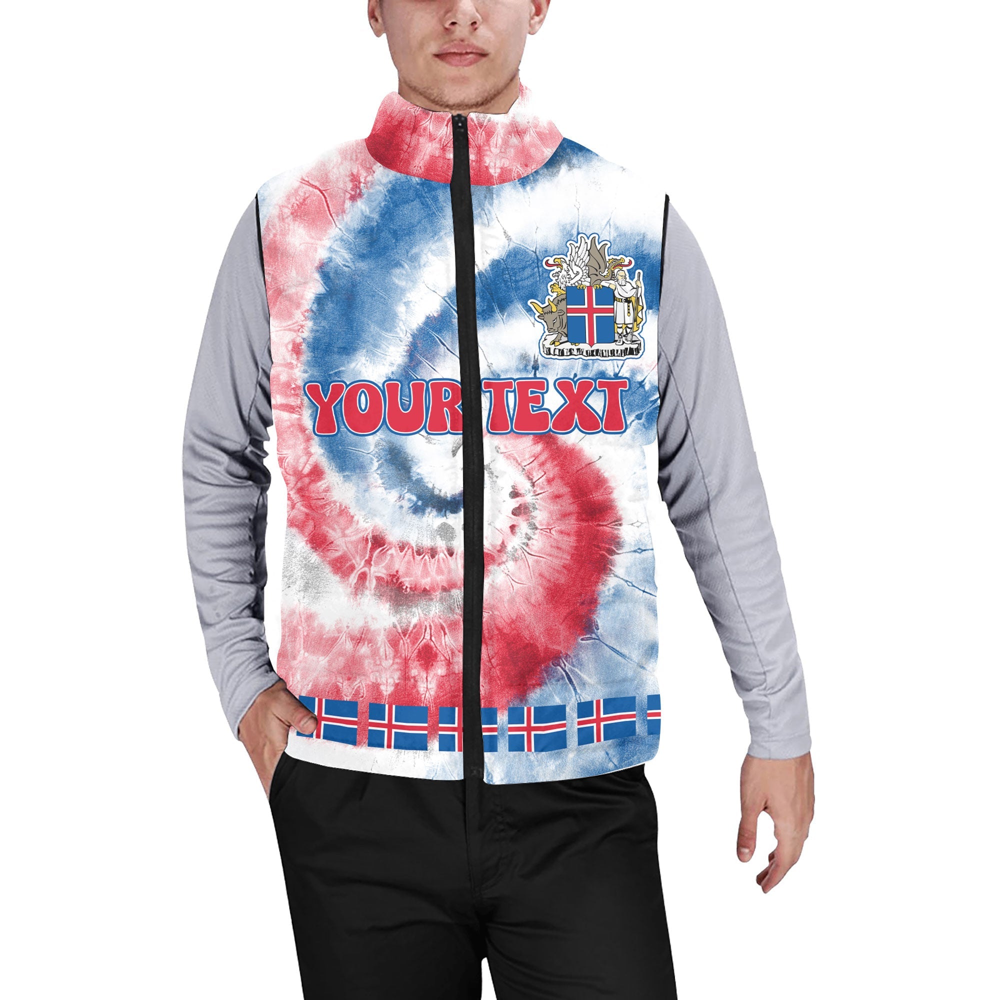 Iceland Men Padded Jacket Vest Custom Tie Dye Style 1