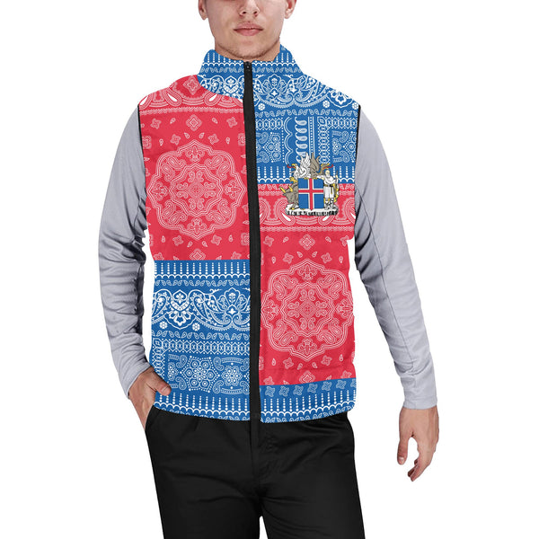 Iceland Men Padded Jacket Vest Flag And Paisley Basic Style 1