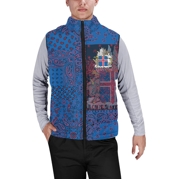 Iceland Men Padded Jacket Vest Paisley Flag And Skull Style 1