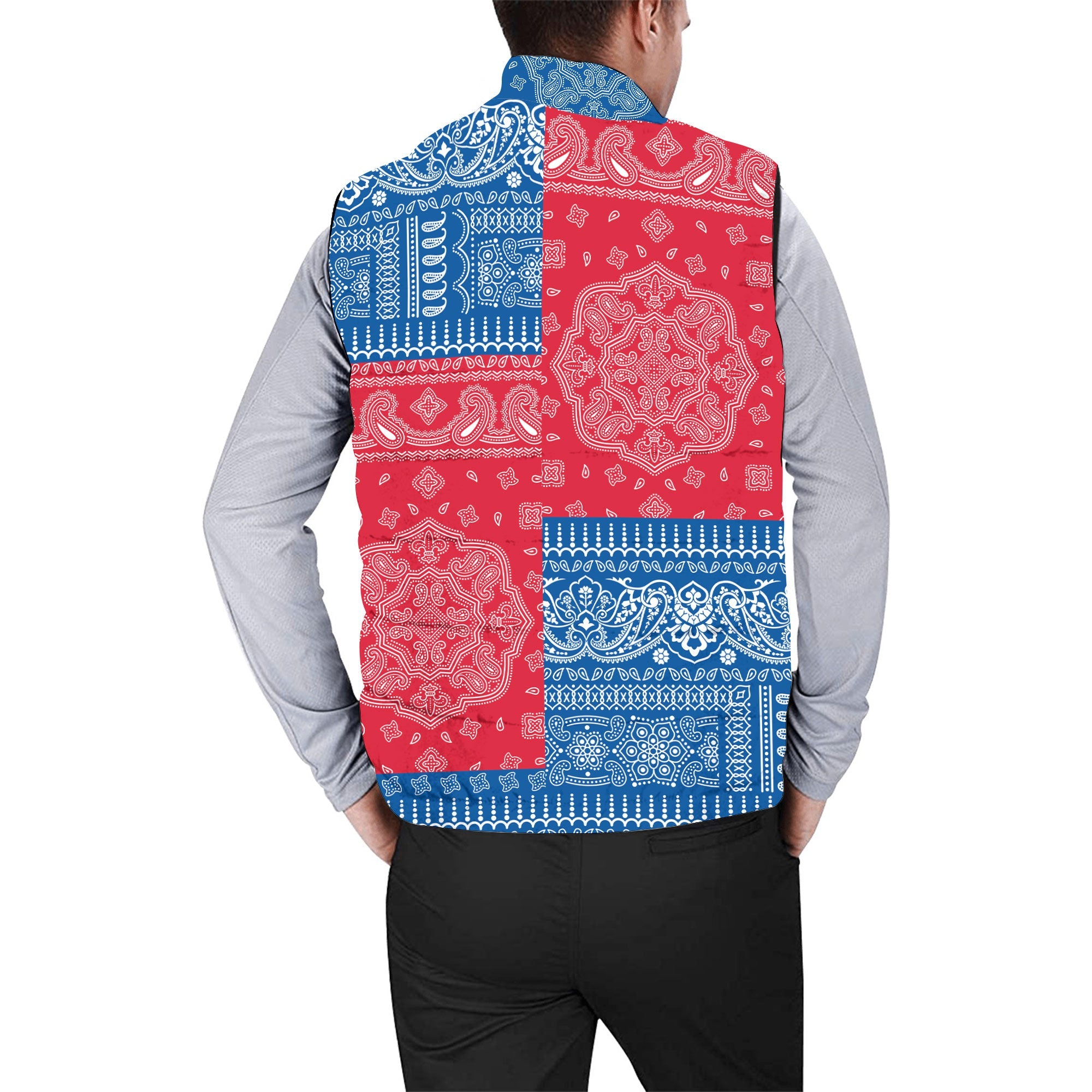 Iceland Men Padded Jacket Vest Flag And Paisley Basic Style 2