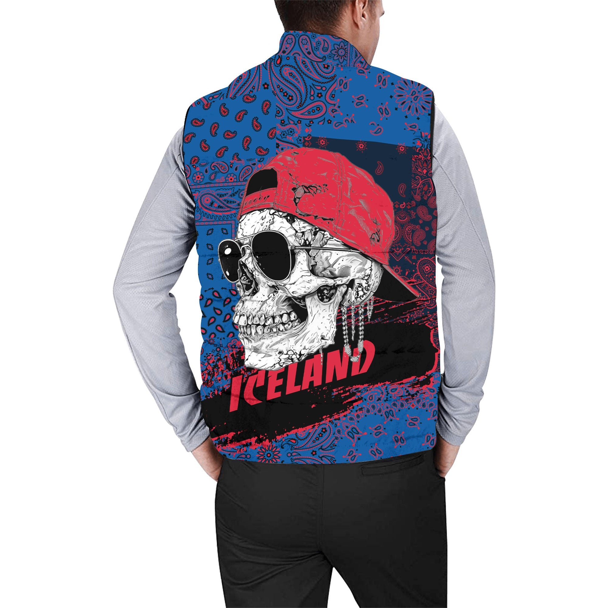 Iceland Men Padded Jacket Vest Paisley Flag And Skull Style 2