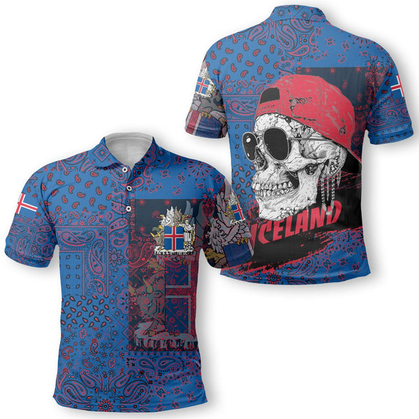 Iceland Polo Shirt Paisley Flag And Skull Style 1