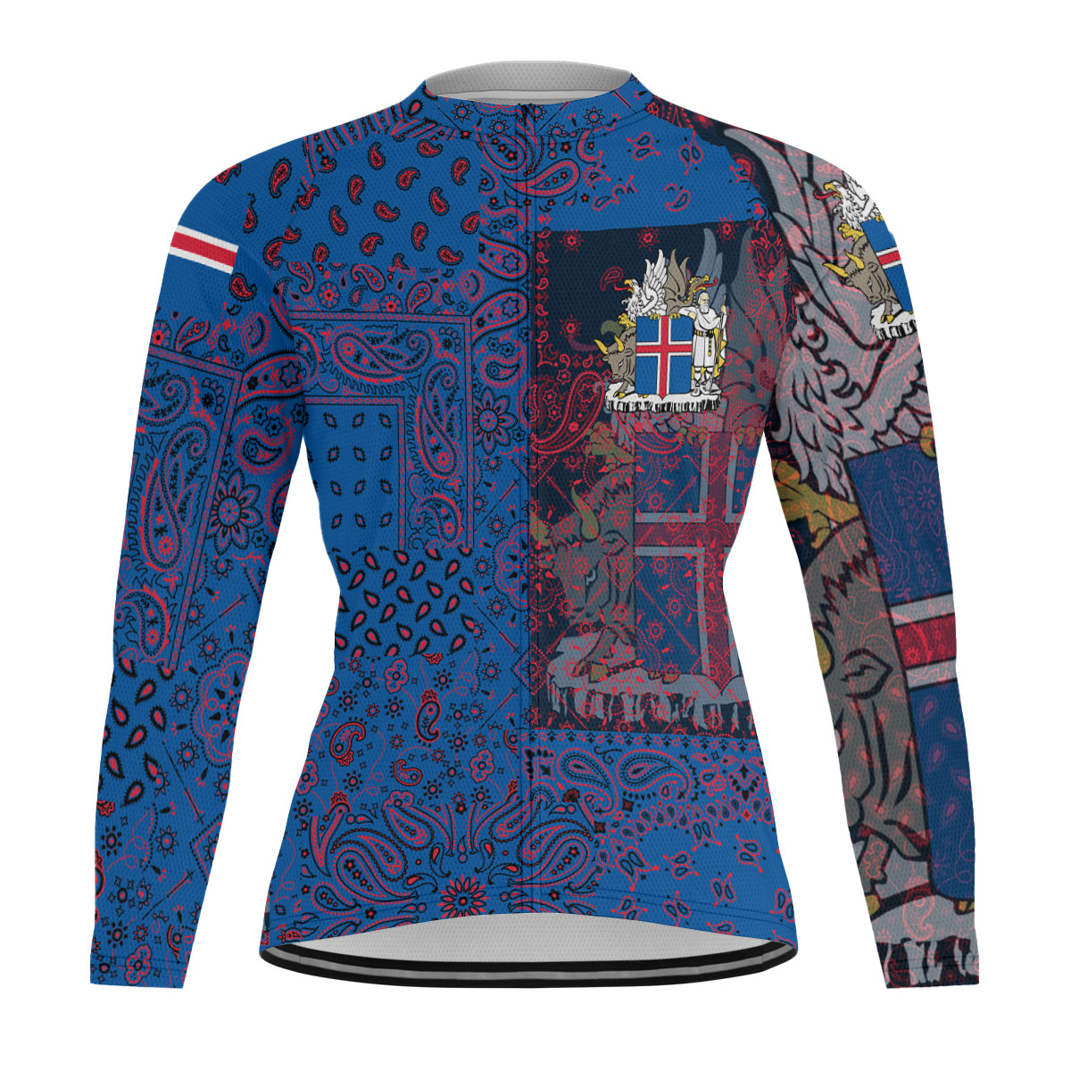 Iceland Raglan Men Cycling Jersey Long Sleeve Paisley Flag And Skull Style 1