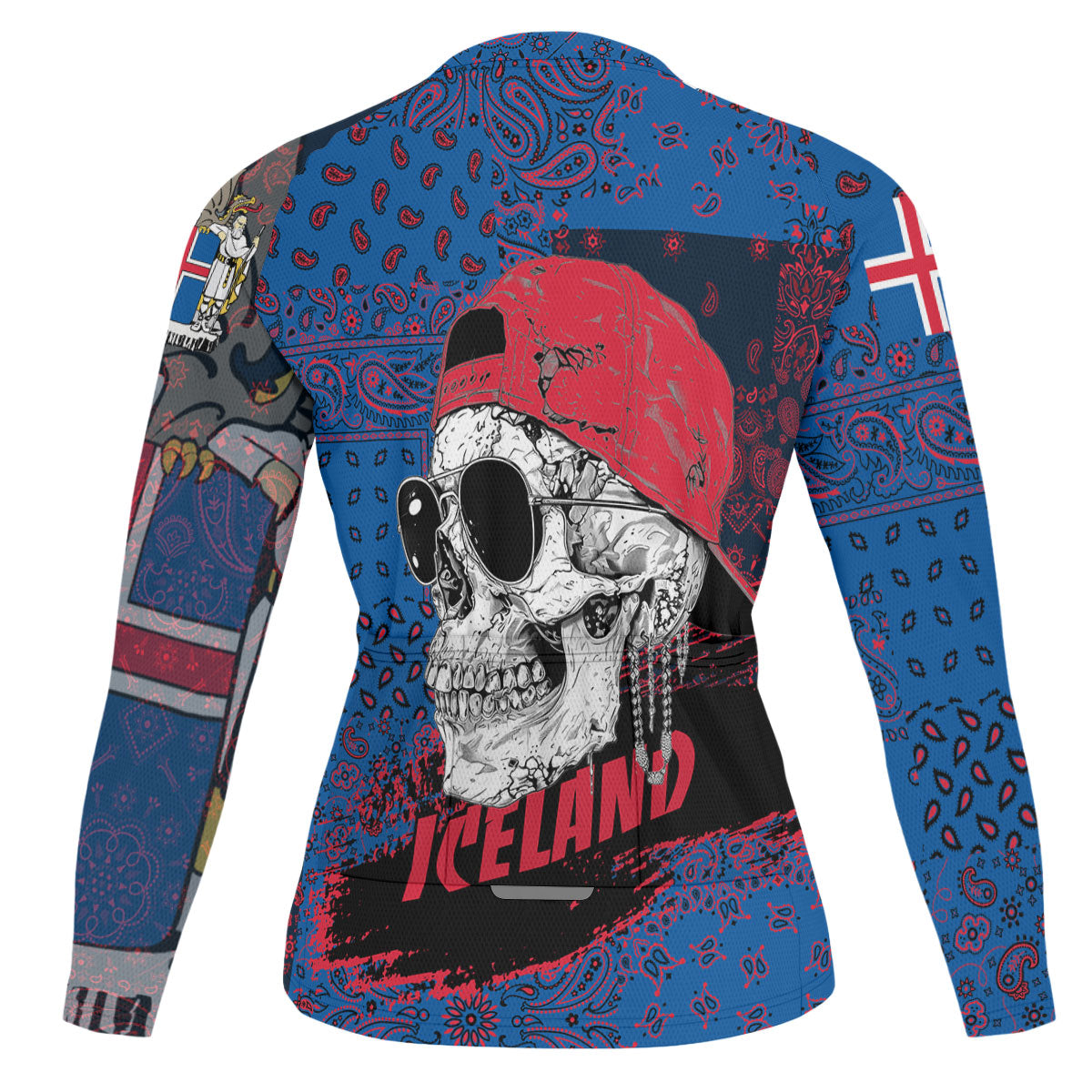 Iceland Raglan Men Cycling Jersey Long Sleeve Paisley Flag And Skull Style 2