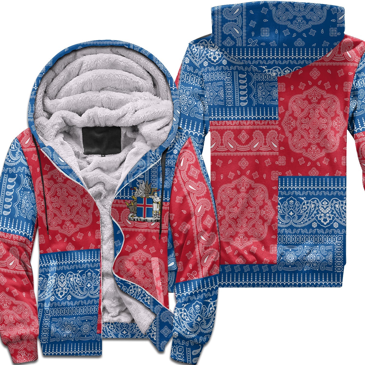 Iceland Sherpa Hoodie Flag And Paisley Basic Style 1