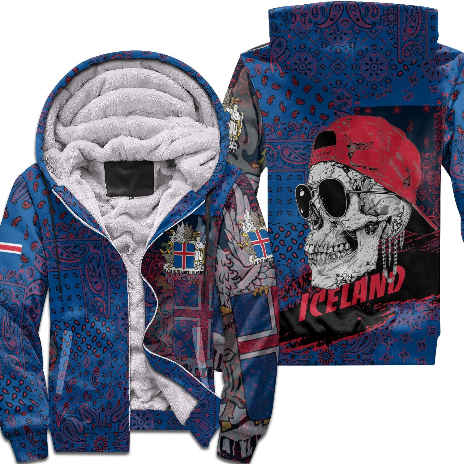 Iceland Sherpa Hoodie Paisley Flag And Skull Style 1