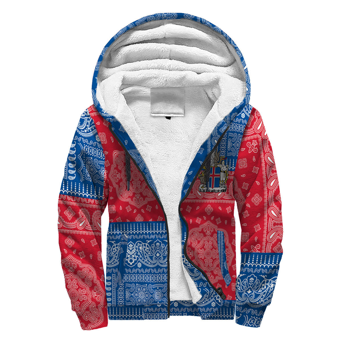 Iceland Sherpa Hoodie Flag And Paisley Basic Style 3