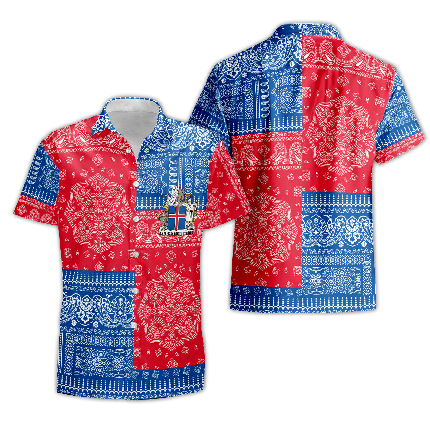 Iceland Short Sleeve Shirt Flag And Paisley Basic Style 1