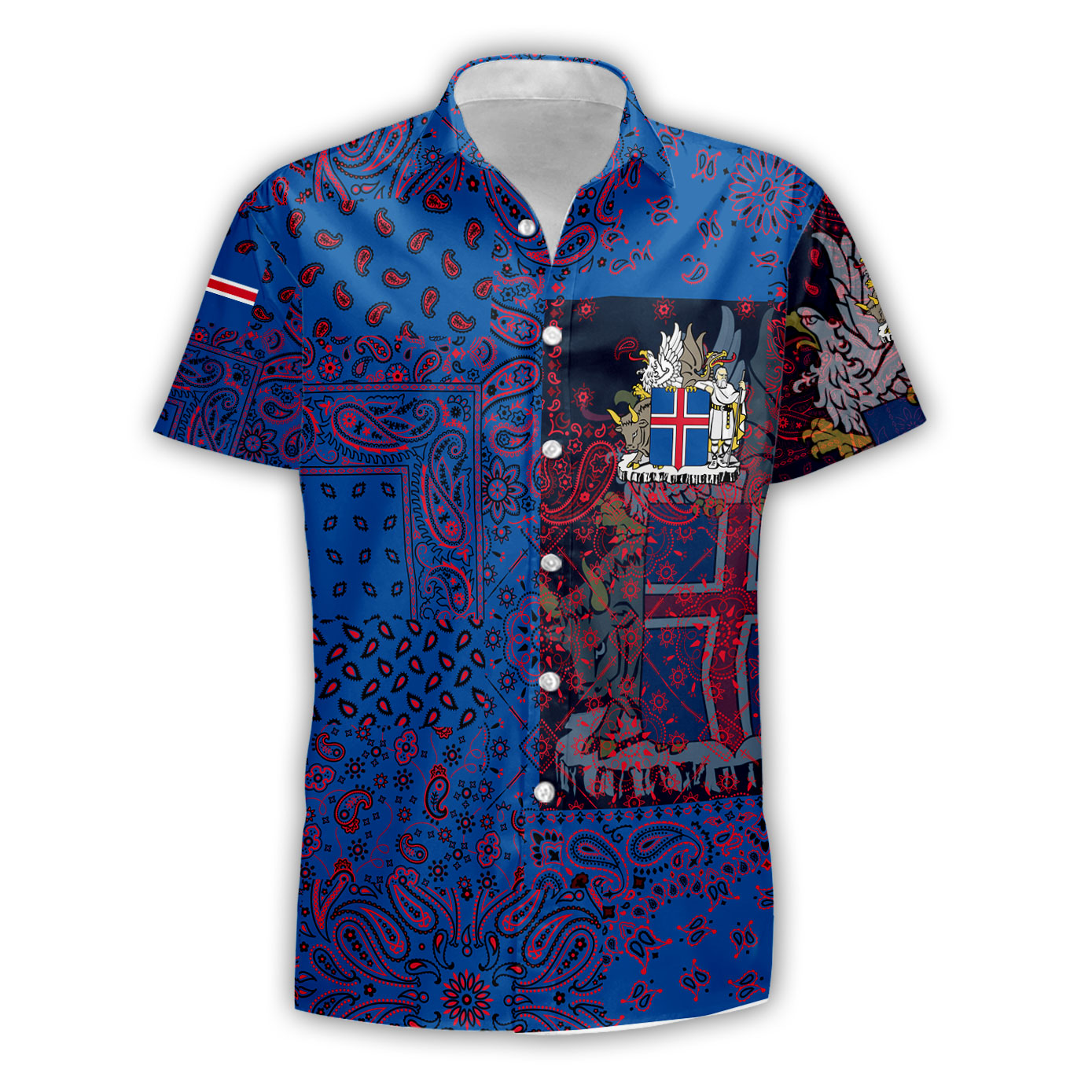 Iceland Short Sleeve Shirt Paisley Flag And Skull Style 1