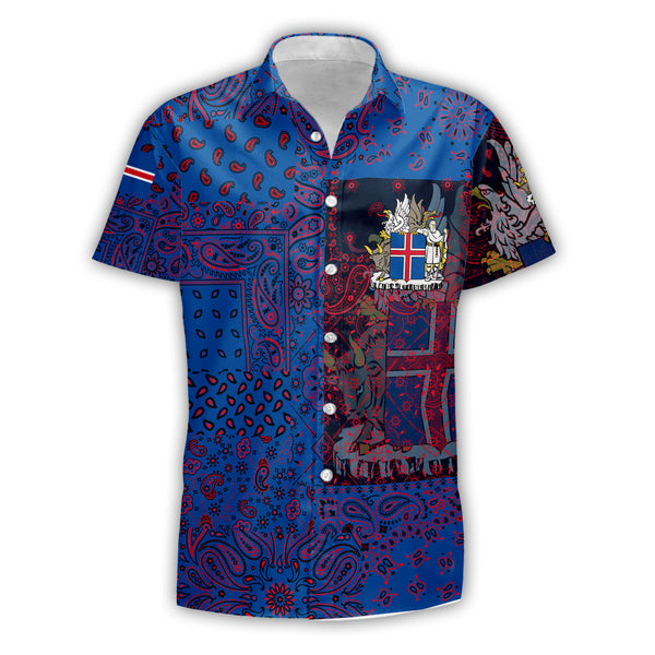 Iceland Short Sleeve Shirt Paisley Flag And Skull Style 1