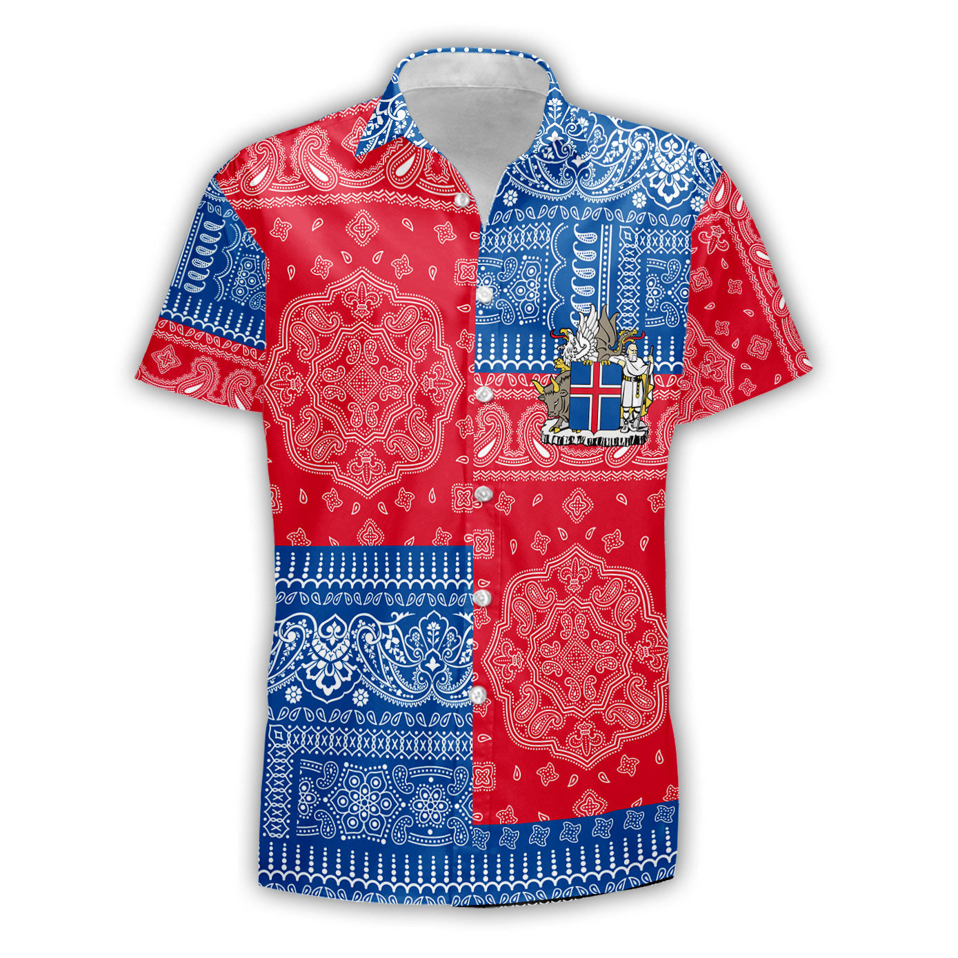 Iceland Short Sleeve Shirt Flag And Paisley Basic Style 2