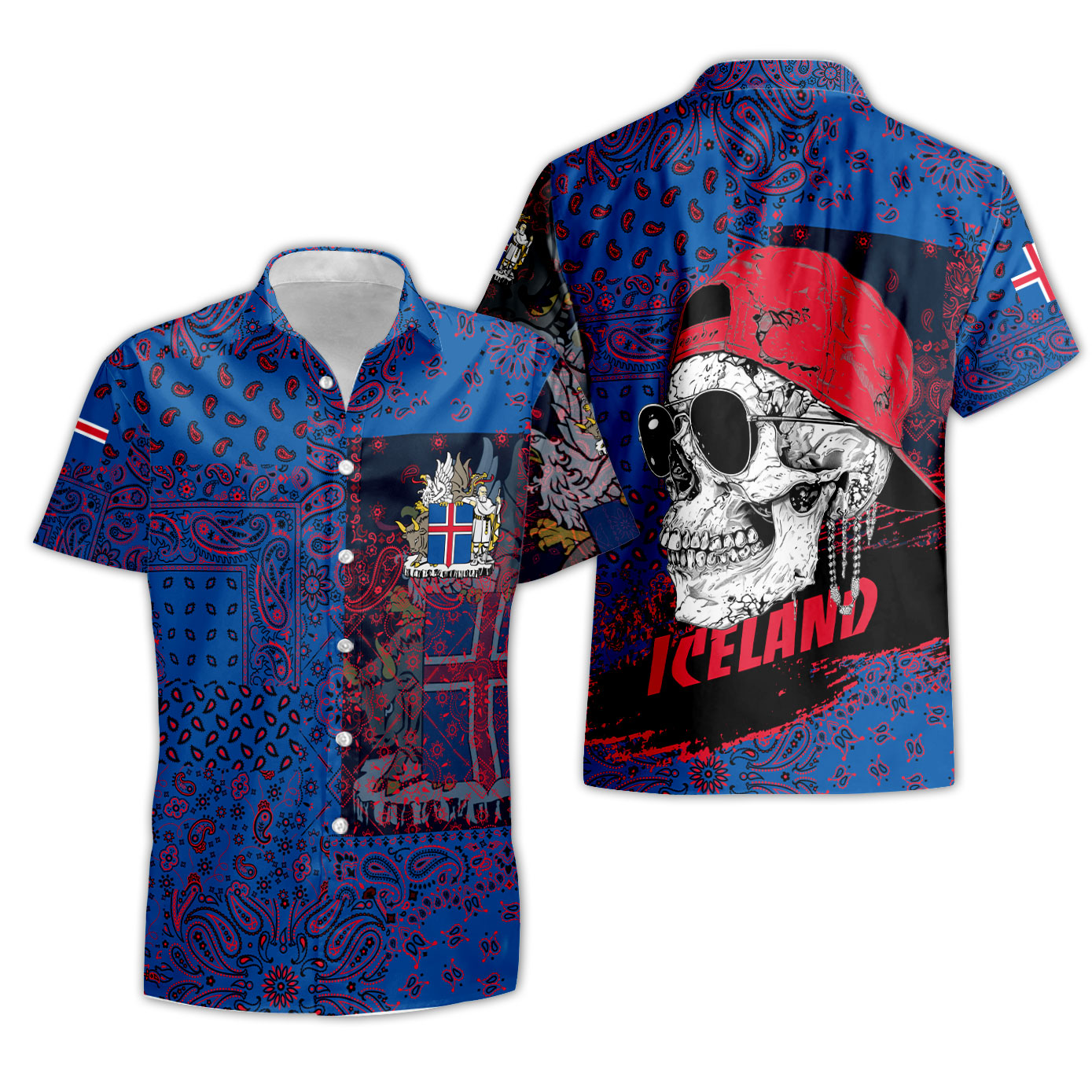 Iceland Short Sleeve Shirt Paisley Flag And Skull Style 3