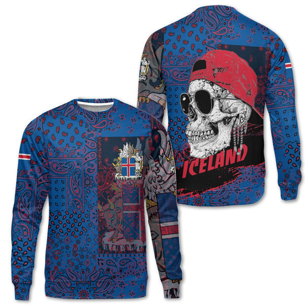 Iceland Sweatshirt Paisley Flag And Skull Style 1