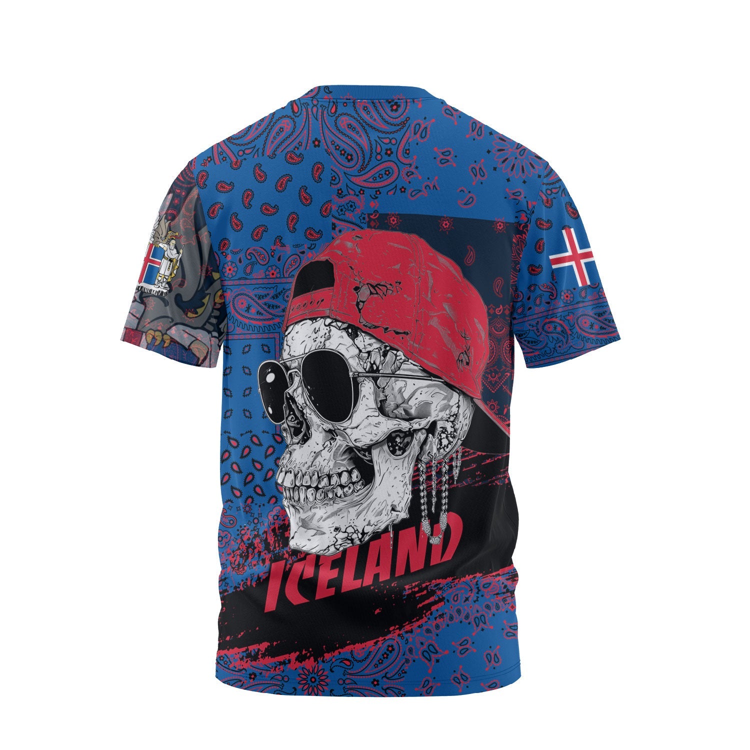 Iceland T Shirt Paisley Flag And Skull Style 2