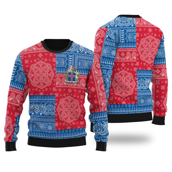 Iceland Ugly Sweater Flag And Paisley Basic Style 1