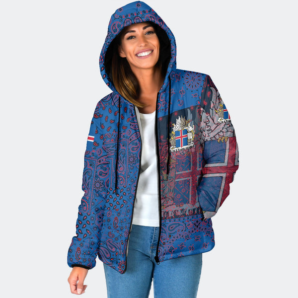 Iceland Women Hooded Padded Jacket Paisley Flag And Skull Style 1