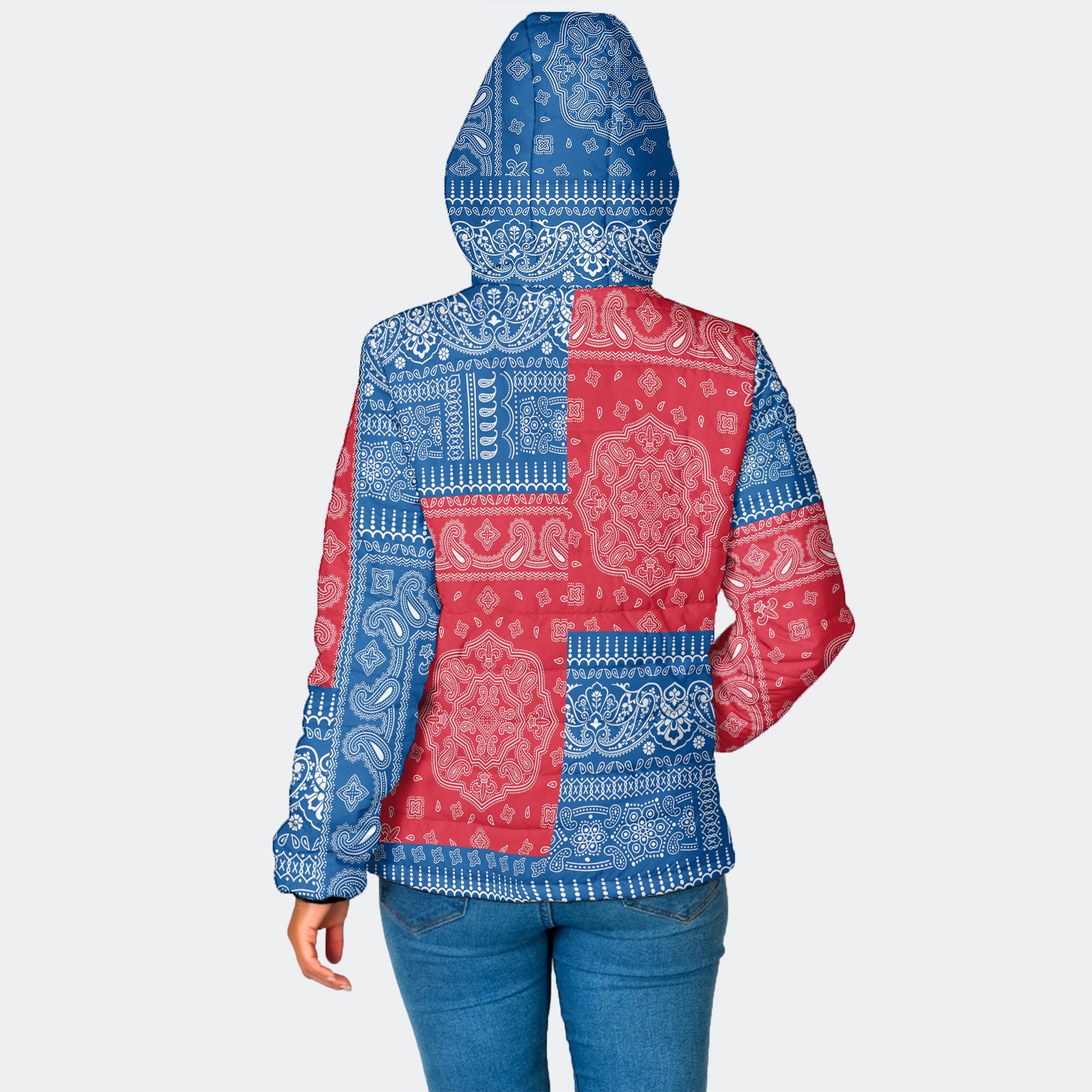 Iceland Women Hooded Padded Jacket Flag And Paisley Basic Style 2