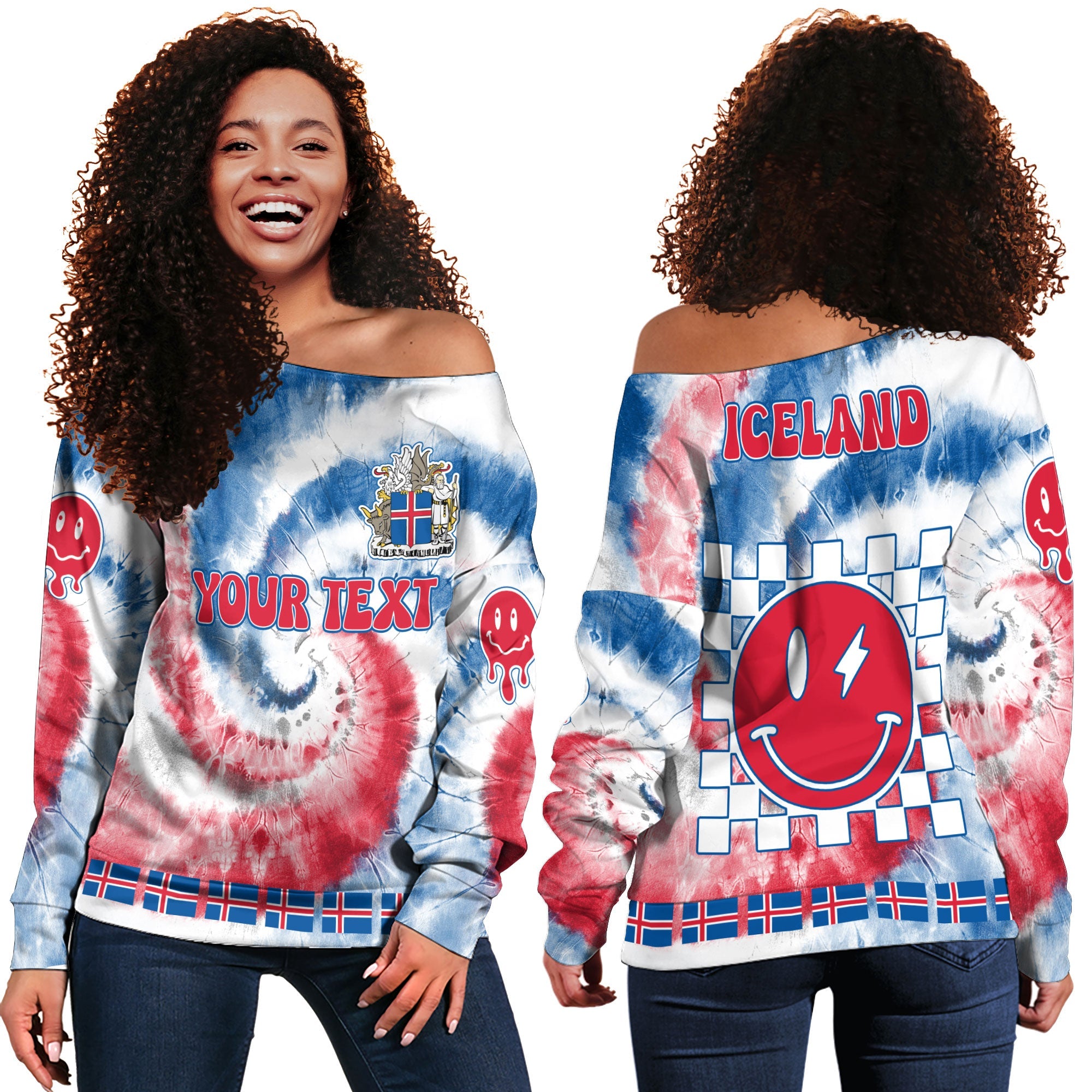 Iceland Women Off Shoulder Sweatshirt Custom Tie Dye Style 2