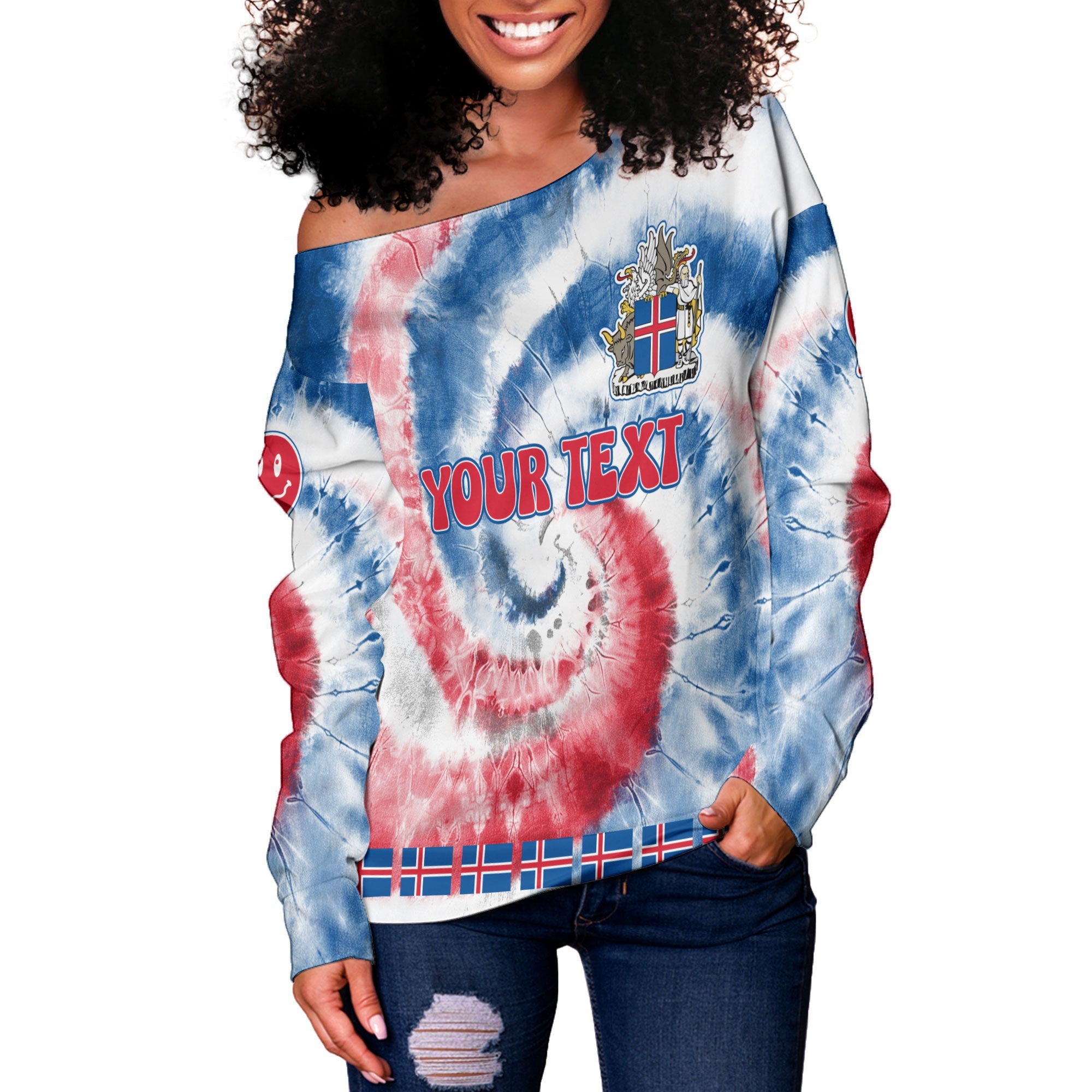 Iceland Women Off Shoulder Sweatshirt Custom Tie Dye Style 3