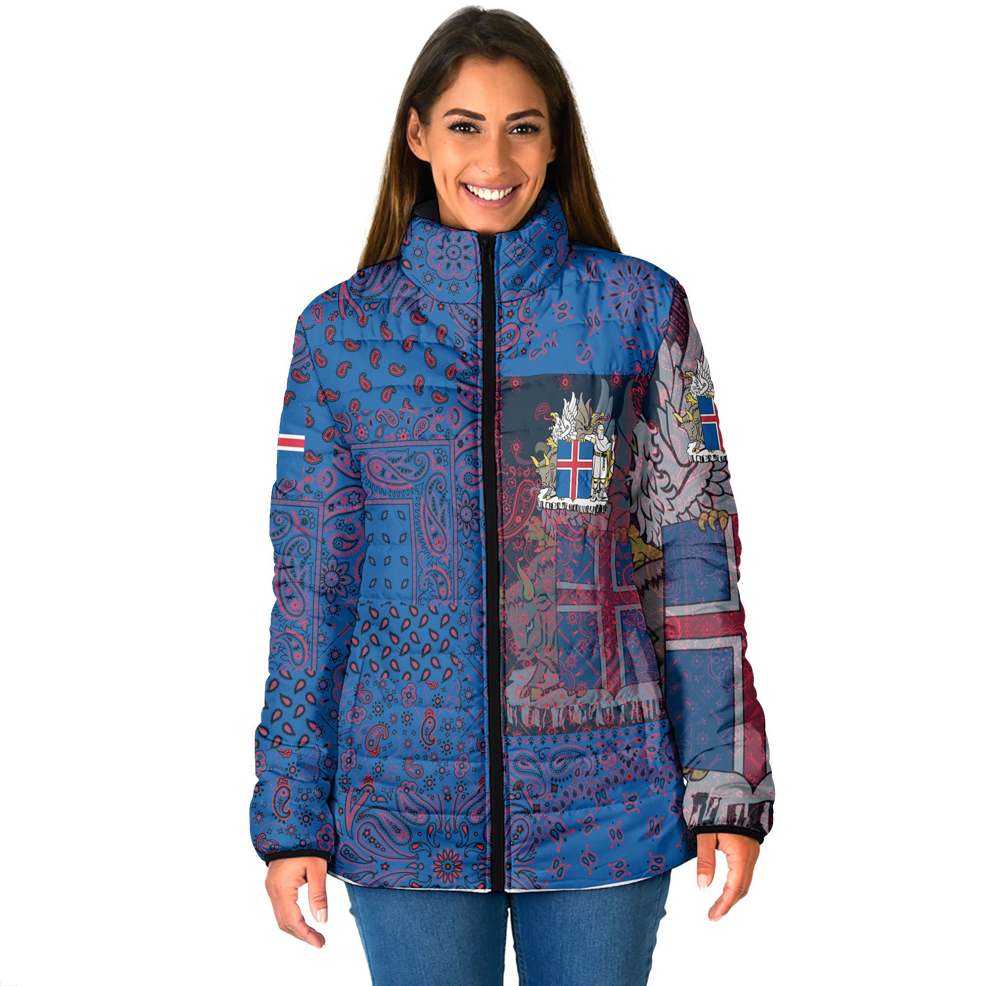 Iceland Women Padded Jacket Paisley Flag And Skull Style 1