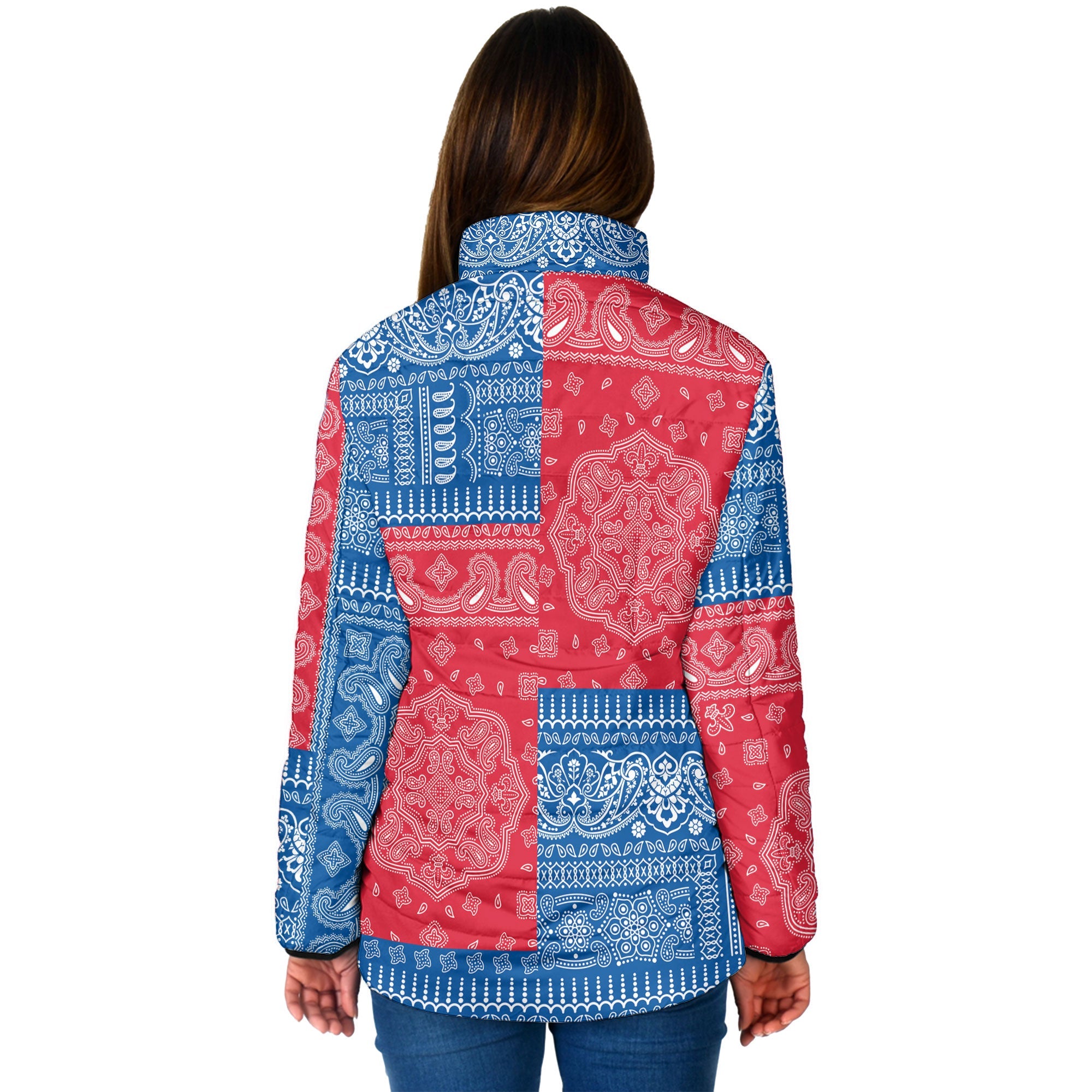 Iceland Women Padded Jacket Flag And Paisley Basic Style 2