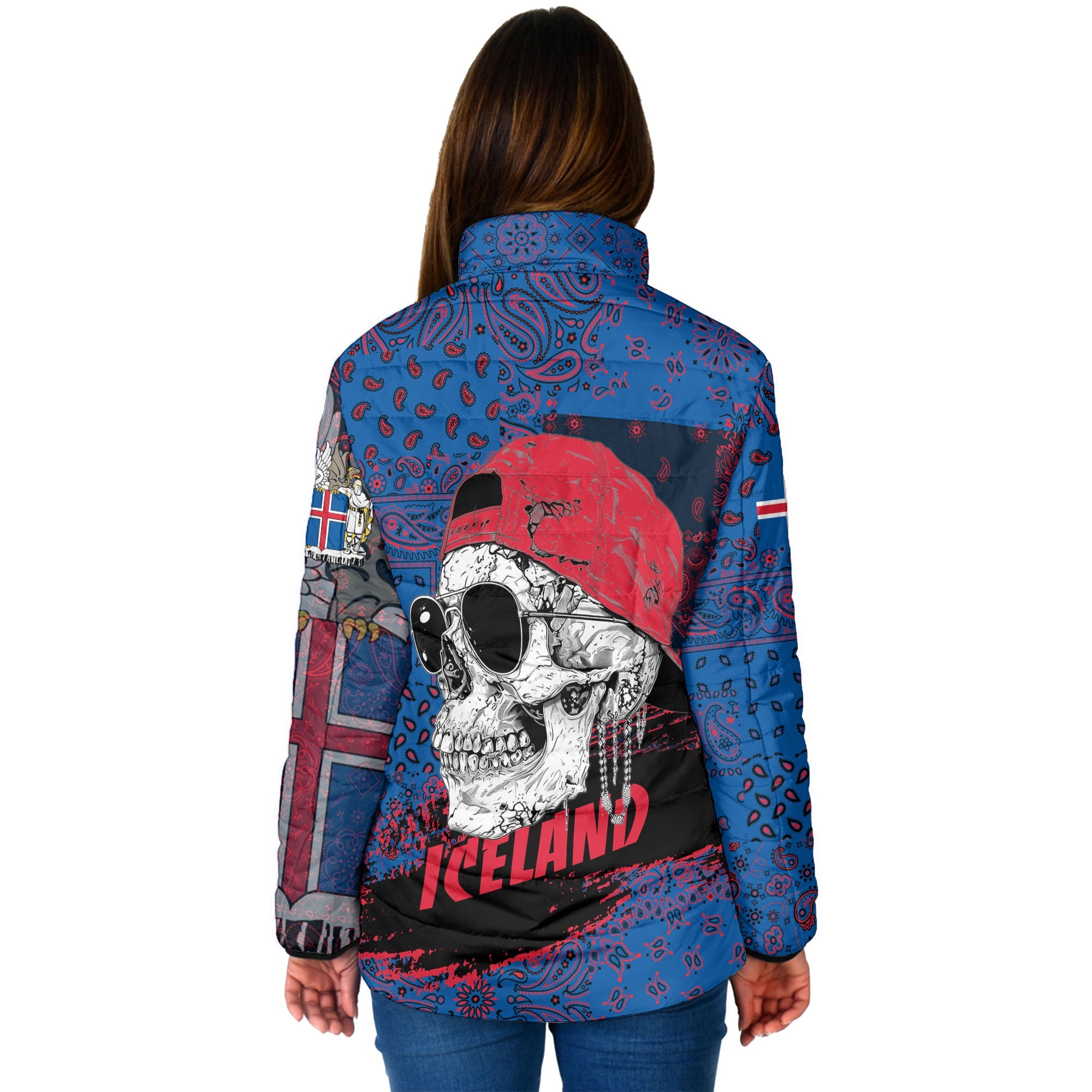 Iceland Women Padded Jacket Paisley Flag And Skull Style 2