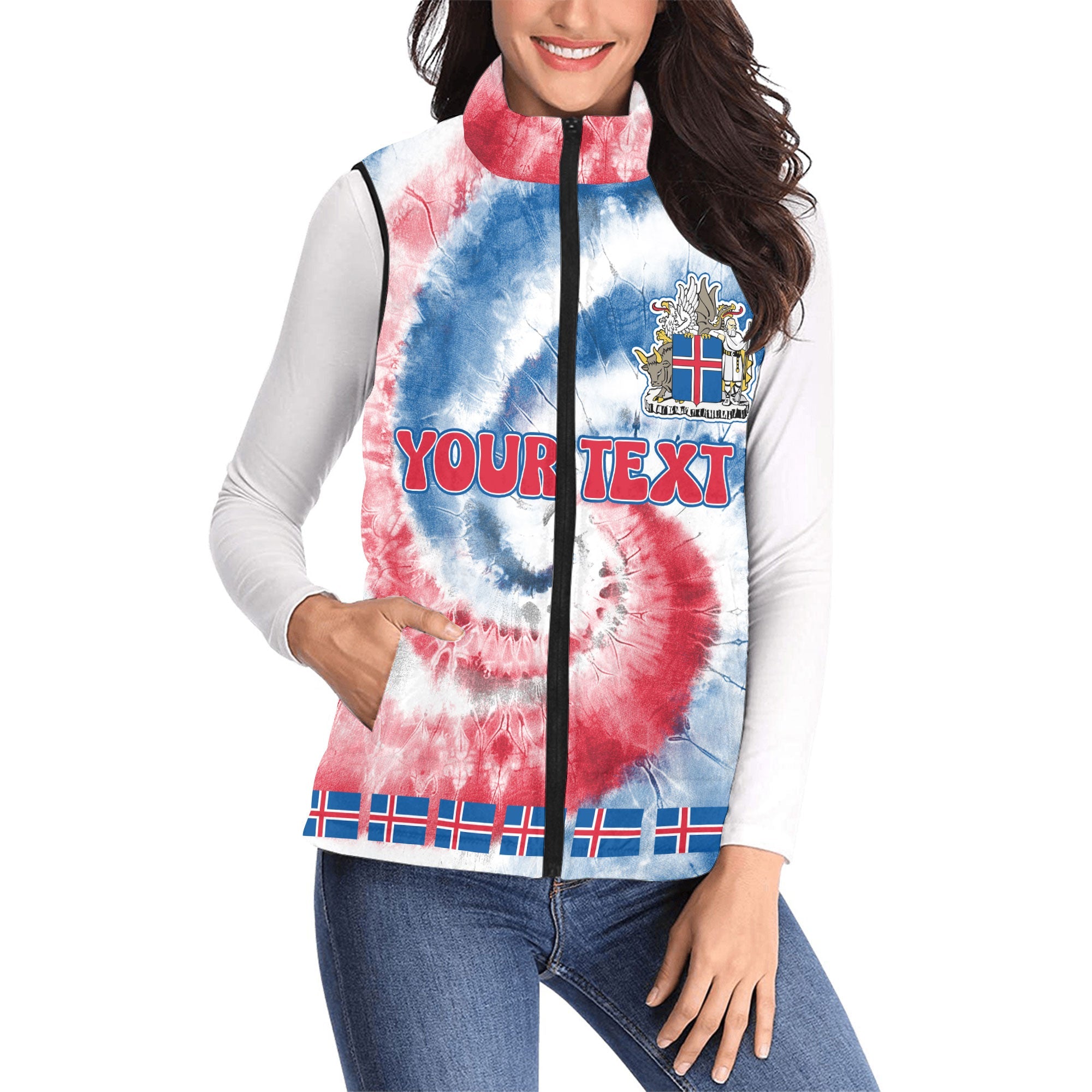 Iceland Women Padded Jacket Vest Custom Tie Dye Style 1