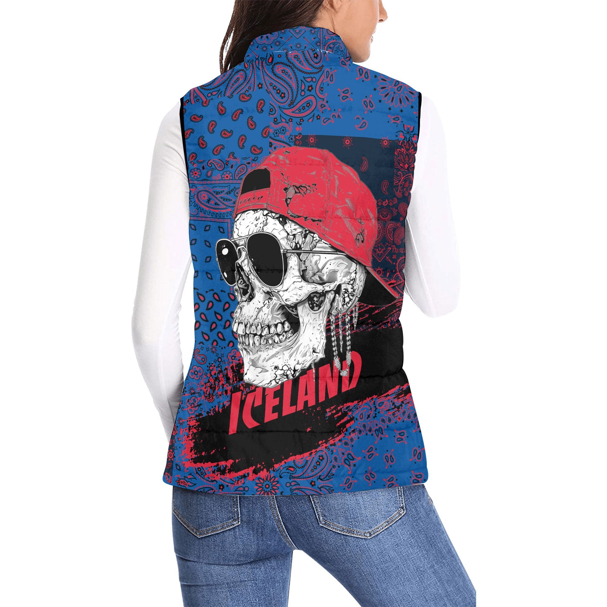 Iceland Women Padded Jacket Vest Paisley Flag And Skull Style 2