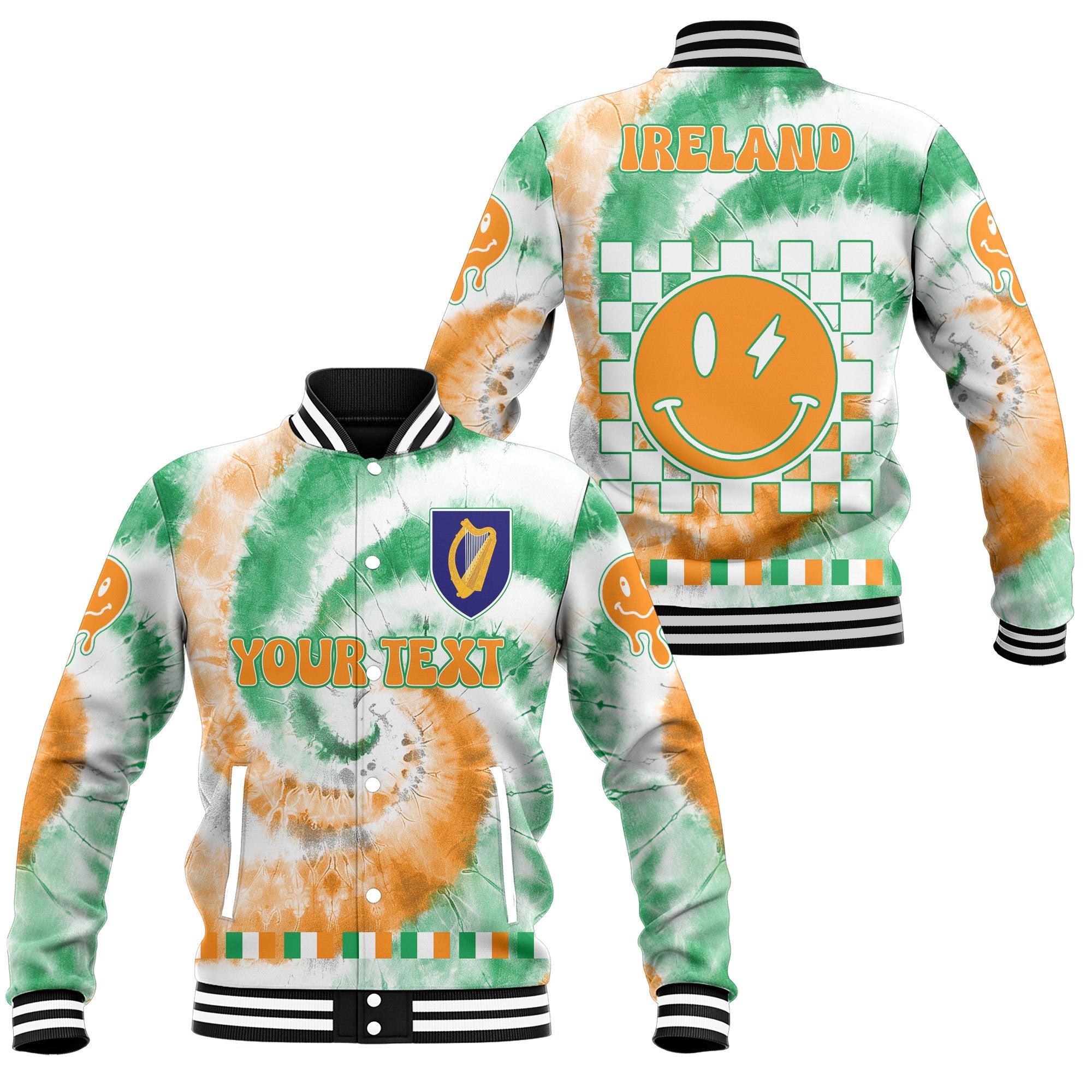 Ireland Baseball Jacket Custom Tie Dye Style 1