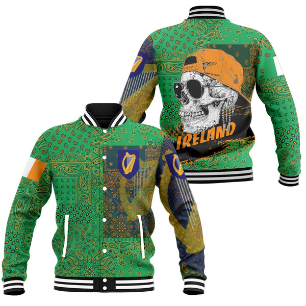 Ireland Baseball Jacket Paisley Flag And Skull Style 1