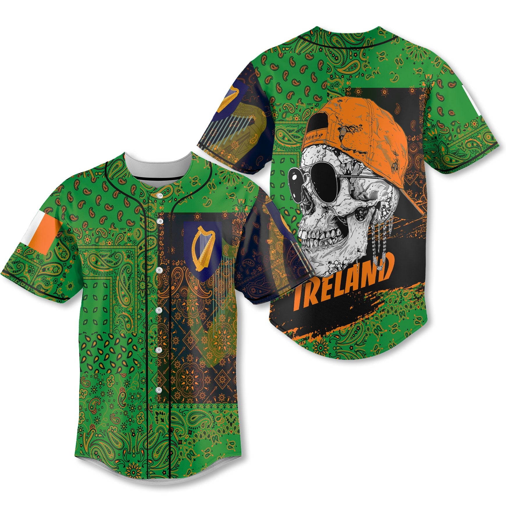 Ireland Baseball Jersey Paisley Flag And Skull Style 1