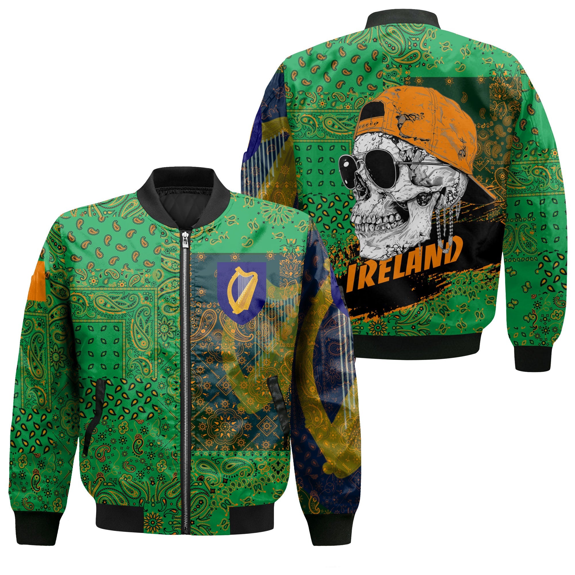 Ireland Bomber Jacket Paisley Flag And Skull Style 1