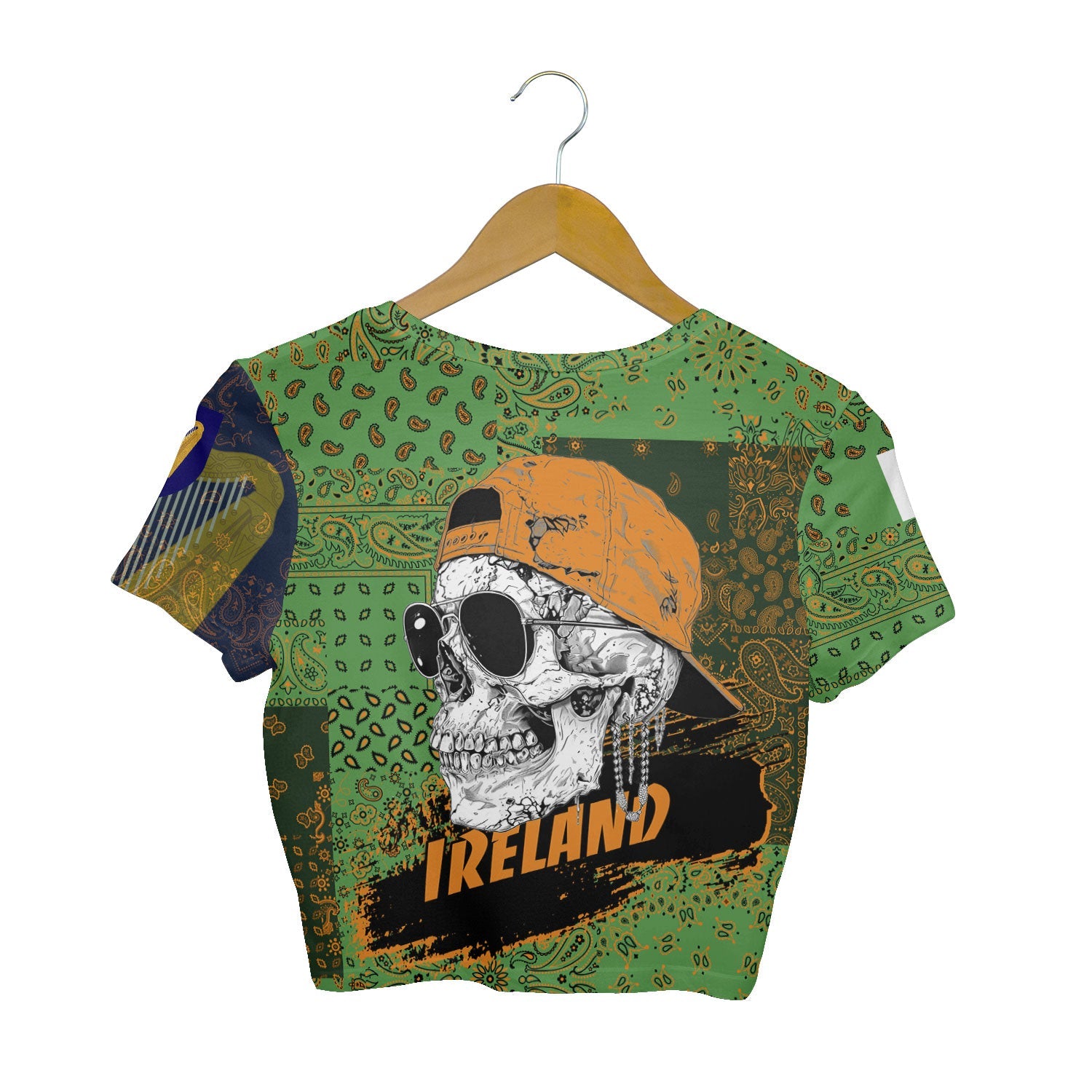 Ireland Croptop T Shirt Paisley Flag And Skull Style 2