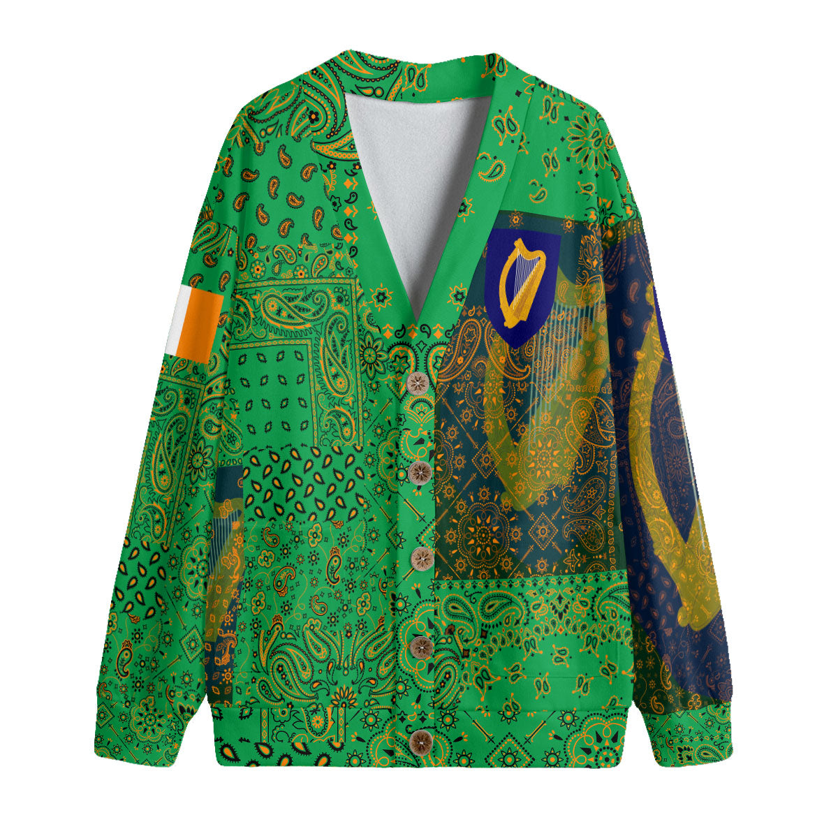 Ireland Fleece Cardigan Paisley Flag And Skull Style 1