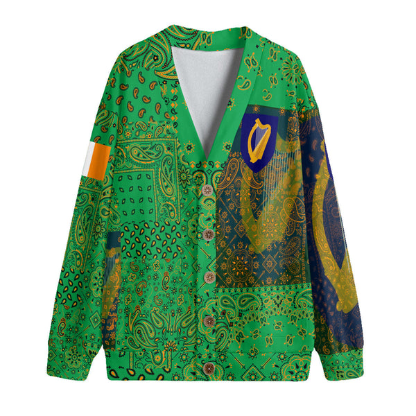 Ireland Fleece Cardigan Paisley Flag And Skull Style 1