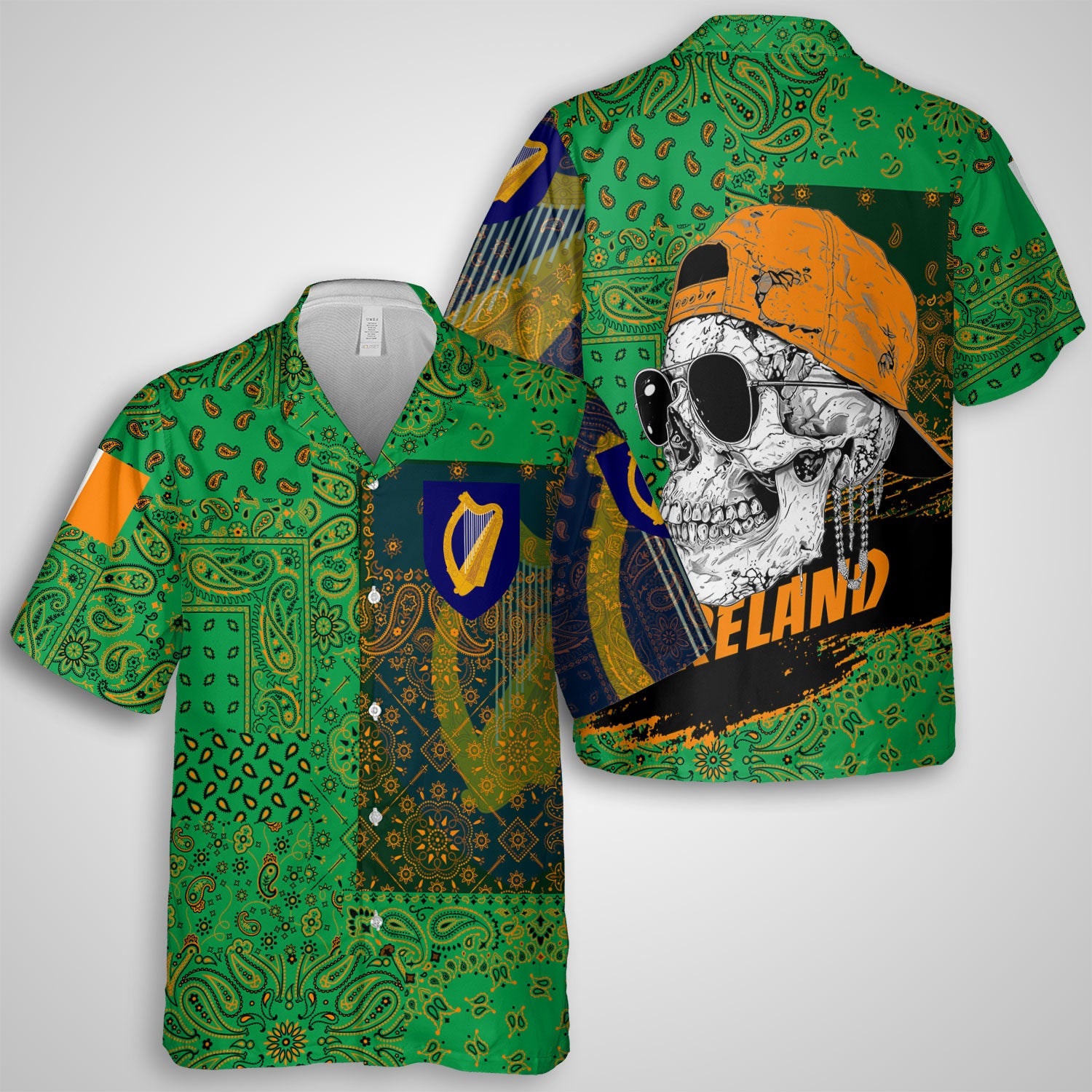 Ireland Hawaiian Shirt Paisley Flag And Skull Style 1